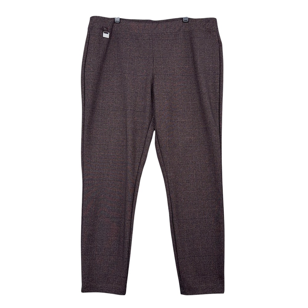 Zac & Rachel Plaid Pull On Pants Women XL Poly Rayon Brown